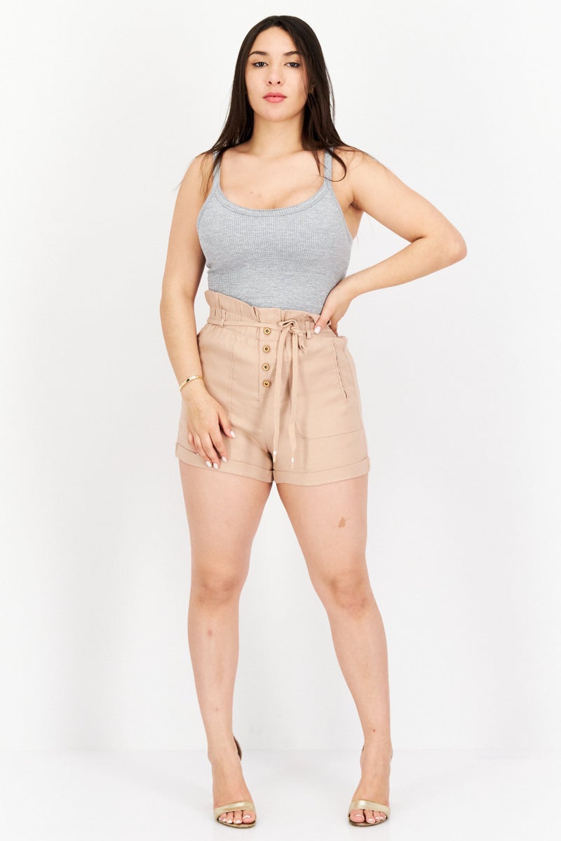 ONLY Women Plain Basic Shorts, Beige - Image 3